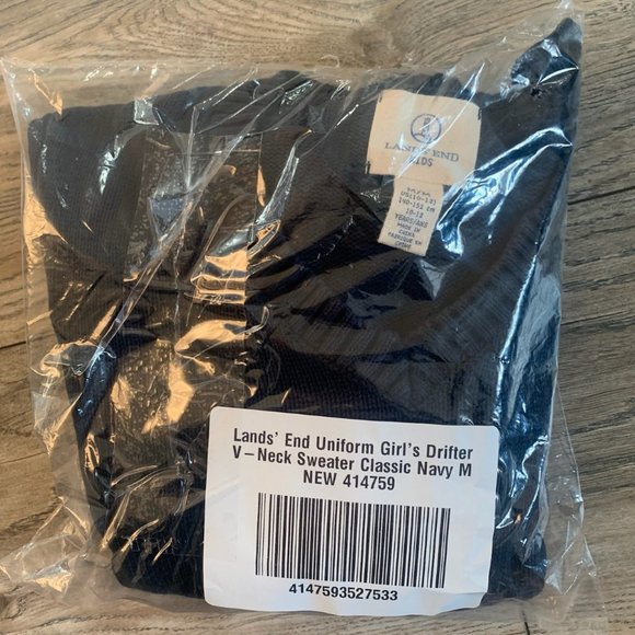 NWT LANDS' END UNIFORM GIRL'S DRIFTER V-NECK SWEATER CLASSIC NAVY MEDIUM (10-12) - Picture 6 of 9